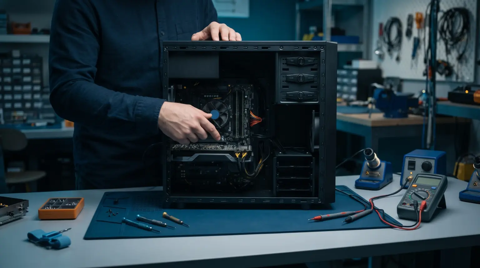 Diagnose an einem geöffneten Desktop-PC